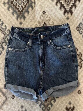 High-rise cuffed denim shorts